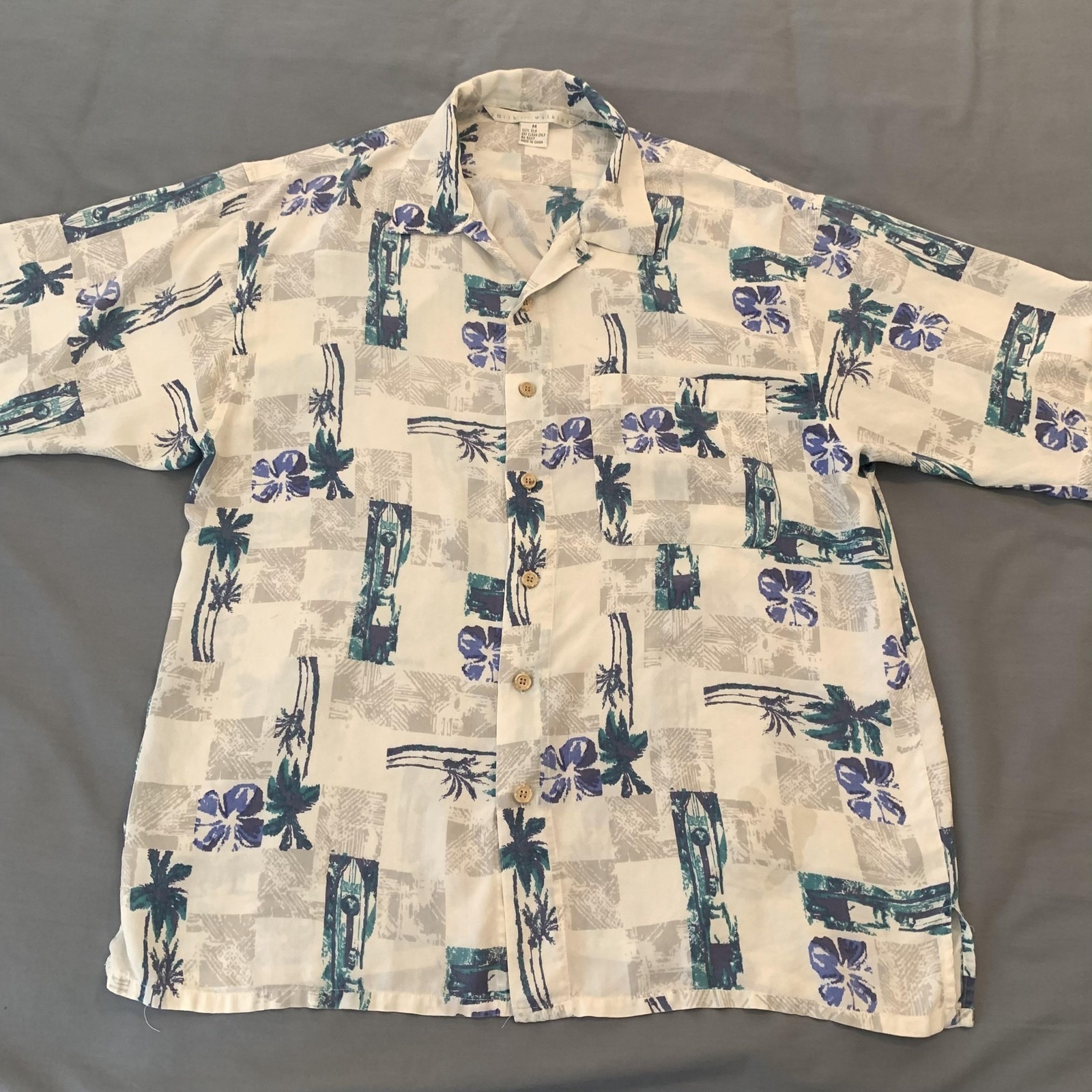 Smith And Watkins Shirt Mens Medium Silk Hawaiian Short Sleeve Button Front